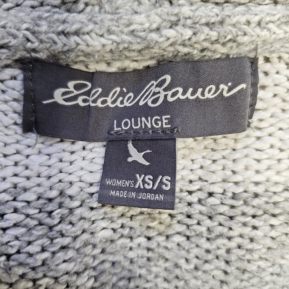Eddie Bauer Lounge Sleepwear Cozy Hooded Open Front Cardigan Grey Stripe - Picture 2 of 16